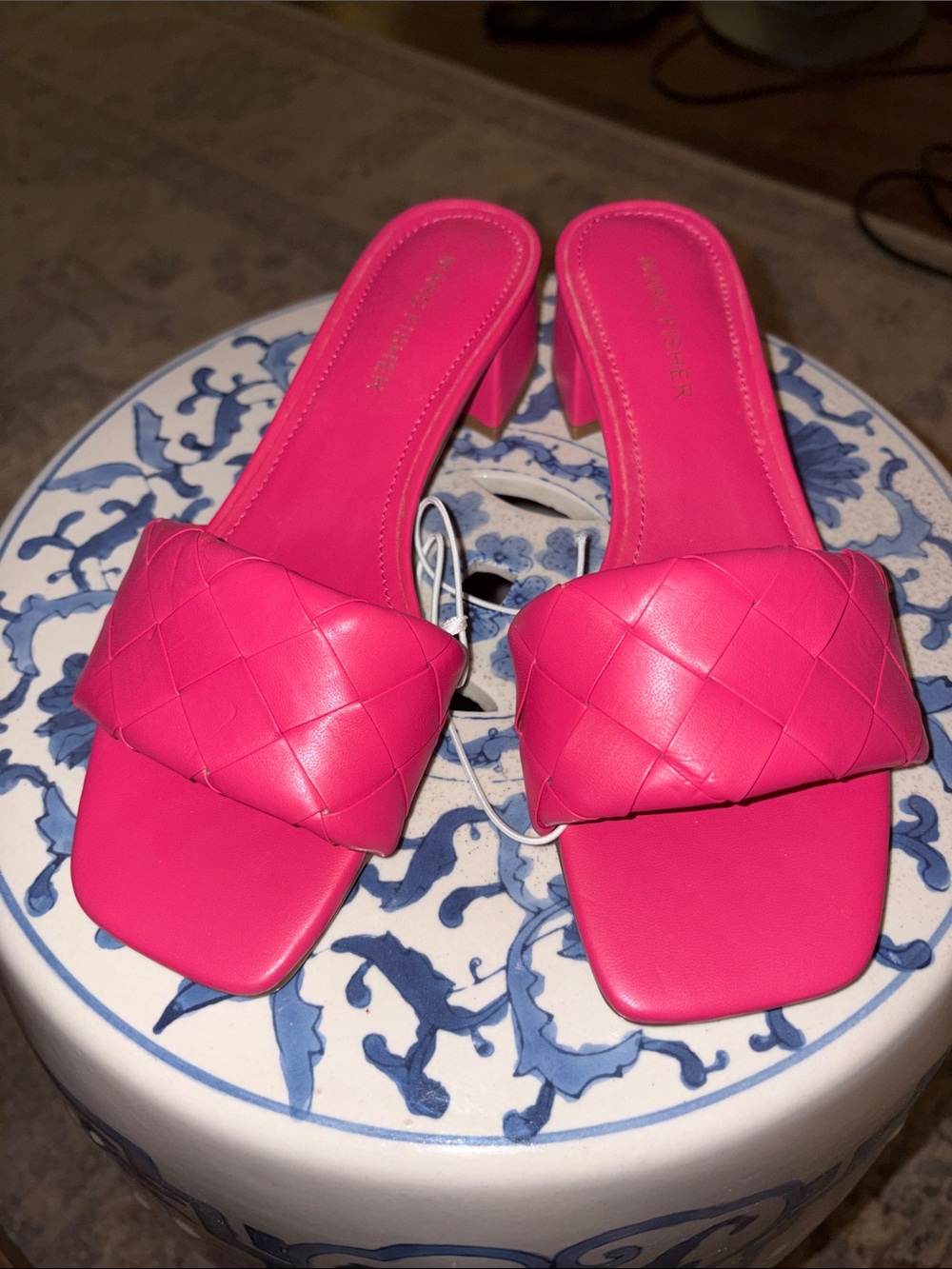 Marc Fisher Casper Barbie Pink Woven Square Toe Block Heel Slide Sandal Size 5.5